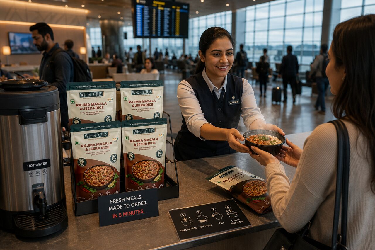 Serving a meal in an airport lounge
