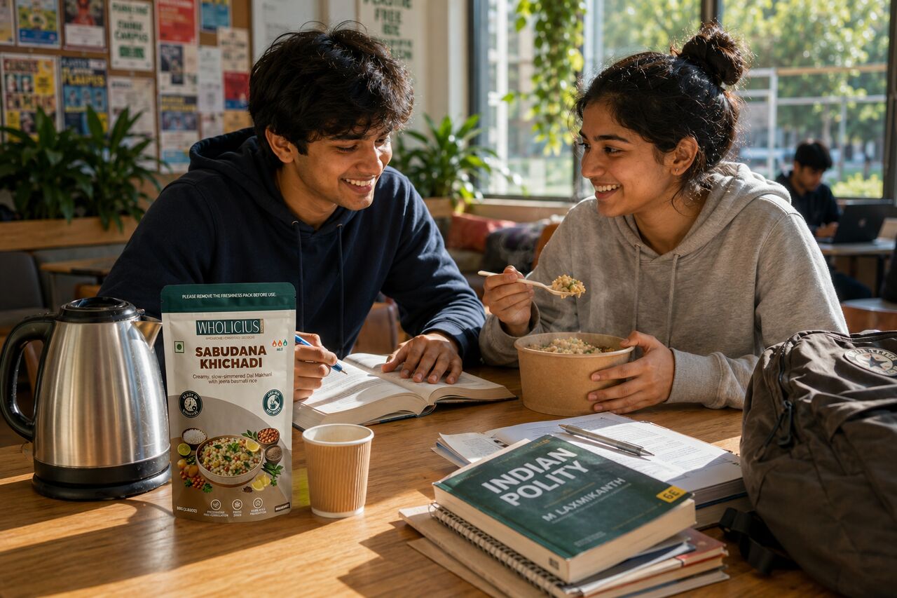 Students eating on campus