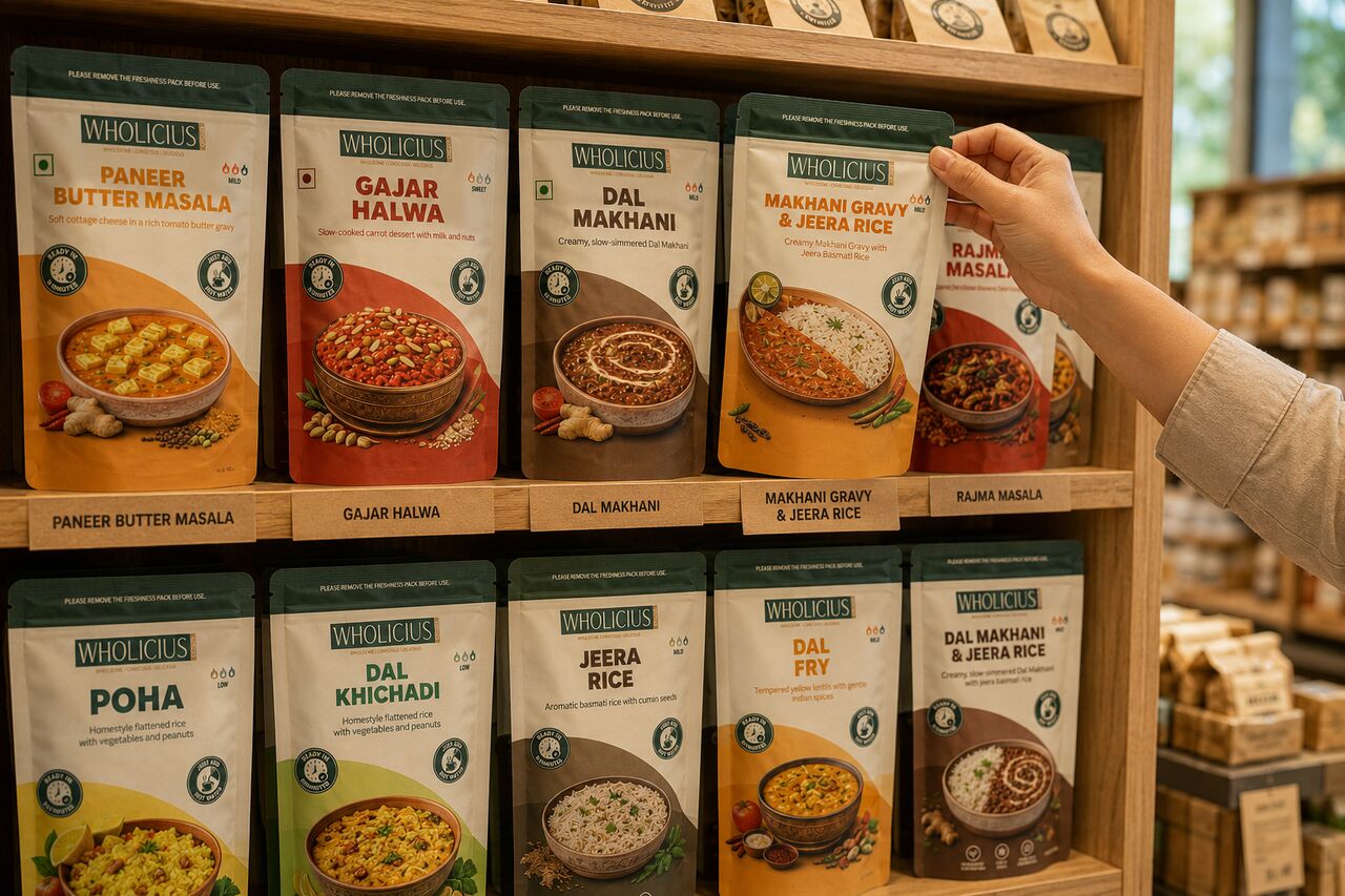 Wholicius pouches on a retail shelf