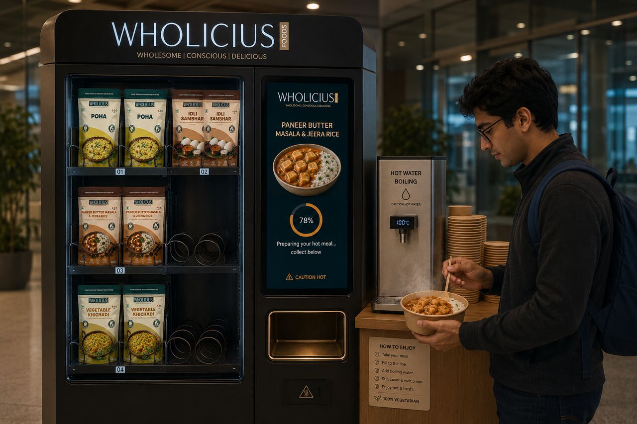 An unmanned hot-meal vending machine